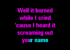 Well it burned
while I cried

'cause I heard it
screaming out
your name