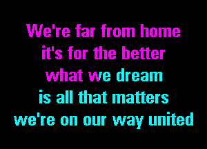 We're far from home
it's for the better
what we dream
is all that matters

we're on our way united