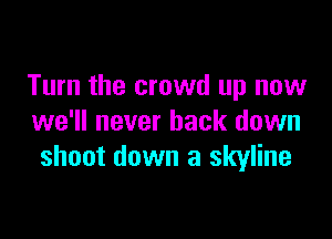 Turn the crowd up now

we'll never back down
shoot down a skyline