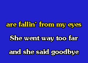 are fallin' from my eyes
She went way too far

and she said goodbye