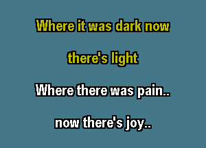Where it was dark now

there's light

Where there was pain..

now there's joy..