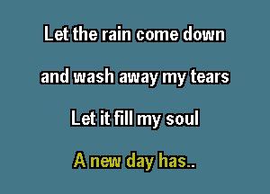 Let the rain come down

and wash away my tears

Let it fill my soul

A new day has..