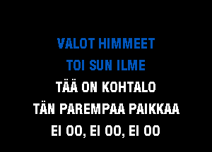 mm HIMMEET
TOI sun ILME
TM 0 KOHTALO
Tim PABEMPAA PAIKKM

El 00, El 00, El 00 l