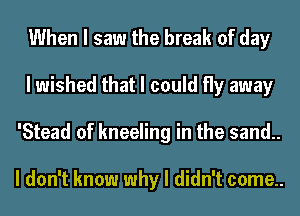 When I saw the break of day
I wished that I could fly away
'Stead of kneeling in the sand..

I don't know why I didn't come..