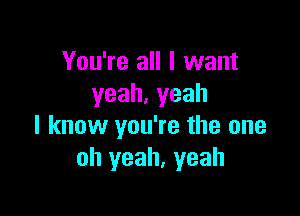 You're all I want
yeah,yeah

I know you're the one
oh yeah. yeah