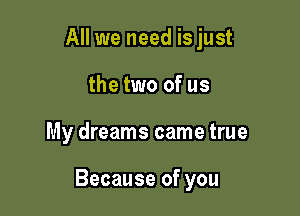 All we need is just
the two of us

My dreams came true

Because of you