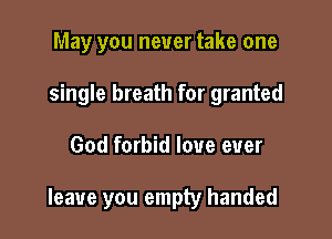 May you never take one
single breath for granted

God forbid love ever

leave you empty handed