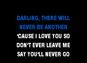 DARLING, THERE WILL
NEVER BE ANOTHER
'CAUSE I LOVE YOU SO
DON'T EVER LEAVE ME

SAY YOU'LL NEVER GO l