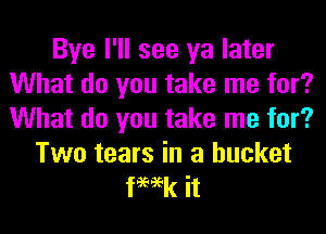 Bye I'll see ya later
What do you take me for?
What do you take me for?

Two tears in a bucket
fmk it