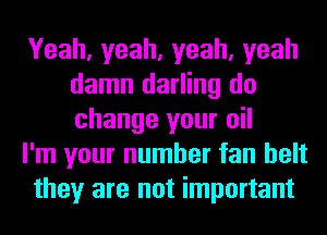 Yeah,yeah,yeah,yeah
damn darling do
change your oil

I'm your number fan belt

they are not important