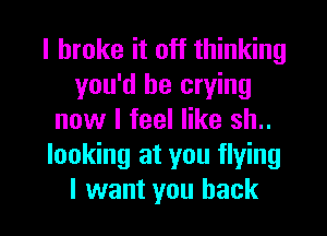 I broke it off thinking
you'd be crying
now I feel like sh..
looking at you flying

I want you back I