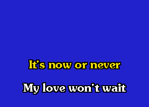 It's now or never

My love won't wait