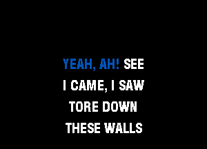 YEAH, AH! SEE

I CRME, I SAW
TORE DOWN
THESE WALLS