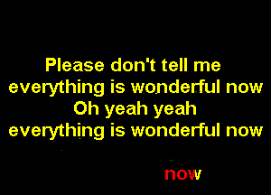 Please don't tell me
everything is wonderful now
Oh yeah yeah
everything is wonderful now

DOW