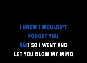 I KNEW I WOULDN'T

FORGET YOU
AND SO I WENT AND
LET YOU BLOW MY MIND