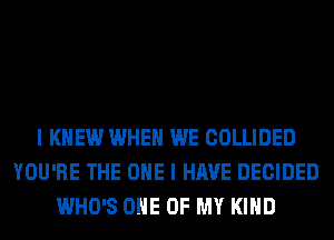 I KNEW WHEN WE COLLIDED
YOU'RE THE ONE I HAVE DECIDED
WHO'S ONE OF MY KIND