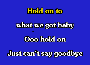 Hold on to

what we got baby

Ooo hold on

Just can't say goodbye