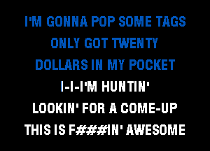 I'M GONNA POP SOME TAGS
ONLY GOT TWENTY
DOLLARS IN MY POCKET
l-l-I'M HUHTIH'
LOOKIH' FOR A COME-UP
THIS IS FJEfJEfifIH' AWESOME