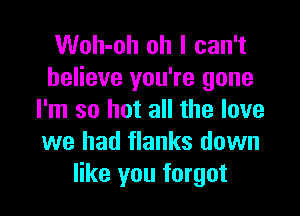 Woh-oh oh I can't
believe you're gone

I'm so hot all the love
we had flanks down
like you forgot