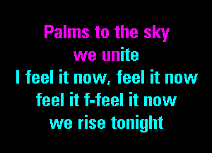 Palms to the sky
we unite

I feel it now, feel it now
feel it f-feel it now
we rise tonight