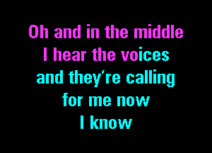 Oh and in the middle
I hear the voices

and they're calling
for me now
I know