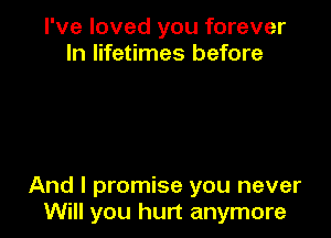 I've loved you forever
In lifetimes before

And I promise you never
Will you hurt anymore