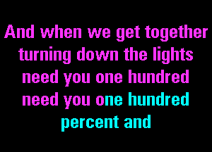 And when we get together
turning down the lights
need you one hundred
need you one hundred

percent and
