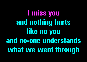 I miss you
and nothing hurts
like no you
and no-one understands
what we went through