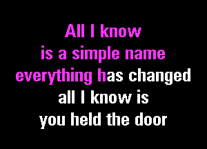 All I know
is a simple name

everything has changed
all I know is
you held the door