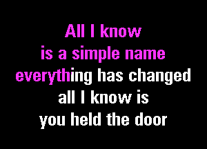 All I know
is a simple name

everything has changed
all I know is
you held the door