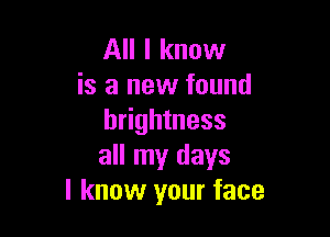 All I know
is a new found

brightness
all my days
I know your face