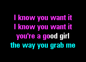 I know you want it
I know you want it

you're a good girl
the way you grab me