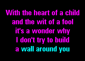 With the heart of a child
and the wit of a fool
it's a wonder why
I don't try to build
a wall around you