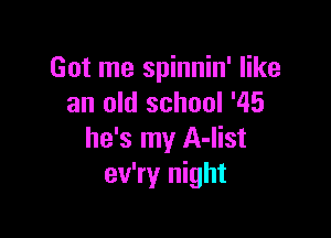 Got me spinnin' like
an old school '45

he's my A-list
ev'ry night