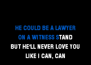 HE COULD BE A LAWYER
ON A WITNESS STAND
BUT HE'LL NEVER LOVE YOU
LIKE I CAN, CAN