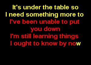 It's under the table so
I need something more to
I've been unable to put
you down
I'm still learning things
I ought to know by now