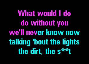 What would I do
do without you

we'll never knew now
talking 'bout the lights
the dirt, the smtt