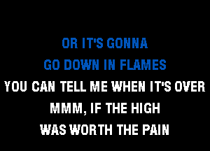 0R IT'S GONNA
GO DOWN IN FLAMES
YOU CAN TELL ME WHEN IT'S OVER
MMM, IF THE HIGH
WAS WORTH THE PAIN