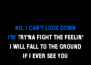 NO, I CAN'T LOOK DOWN
I'M TRY'IIII FIGHT THE FEELIII'
I WILL FALL TO THE GROUND
IF I EVER SEE YOU