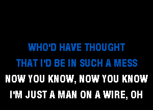 WHO'D HAVE THOUGHT
THAT I'D BE IN SUCH A MESS
HOW YOU KNOW, HOW YOU KNOW
I'M JUST A MAN 0 A WIRE, 0H