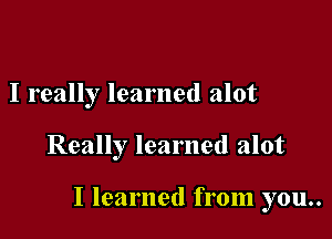 I really learned alot

Really learned alot

I learned from you..