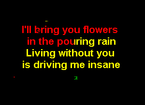 I'll bring you flowers
in the pouring rain

Living without you
is driving me insane

I