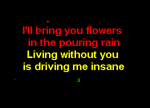 I'll bring you flowers
in the pouring rain

Living without you
is driving me insane

I