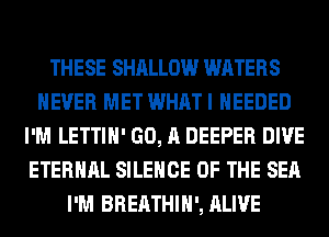 THESE SHALLOW WATERS
NEVER MET WHAT I NEEDED
I'M LETTIH' GO, A DEEPER DIVE
ETERNAL SILENCE OF THE SEA
I'M BREATHIH', ALIVE