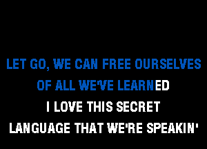 LET GO, WE CAN FREE OURSELVES
OF ALL WE'VE LEARNED
I LOVE THIS SECRET
LANGUAGE THAT WE'RE SPEAKIH'