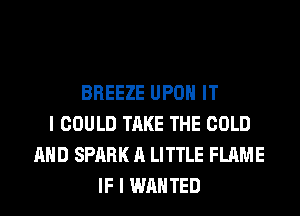 BREEZE UPON IT
I COULD TAKE THE COLD
AND SPARK A LITTLE FLAME
IF I WANTED