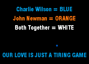 Charlie Wilson BLUE
John Newman ORANGE
Both Together WHITE

OUR LOVE IS JUST A TIRIHG GAME