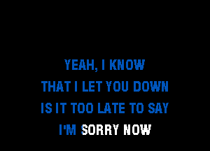 YEAH, I KNOW

THATI LET YOU DOWN
IS IT TOO LATE TO SAY
I'M SORRY NOW