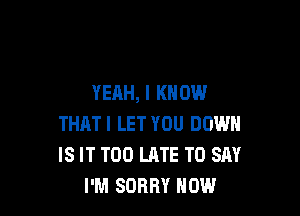 YEAH, I KNOW

THATI LET YOU DOWN
IS IT TOO LATE TO SAY
I'M SORRY NOW