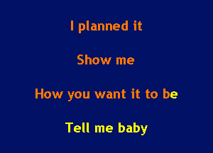 I planned it

Show me

How you want it to be

Tell me baby